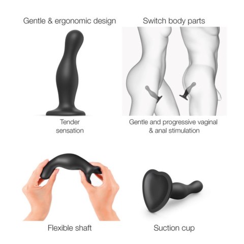 Dildo silikonowe do STRAP-ON czarne 18cm PLUG CURVY BLACK DORCELL
