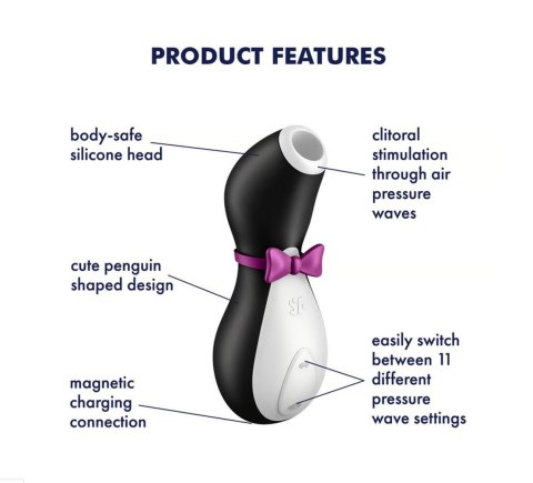 Stymulator Powietrzny z Falami Ciśnienia Penguin Czarny - Satisfyer
