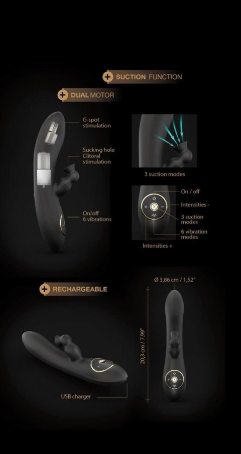 Wibrator Króliczek Z Funkcją Ssania Łechtaczki Silikonowy USB Czarny - Marc Dorcel Divine Rabbit