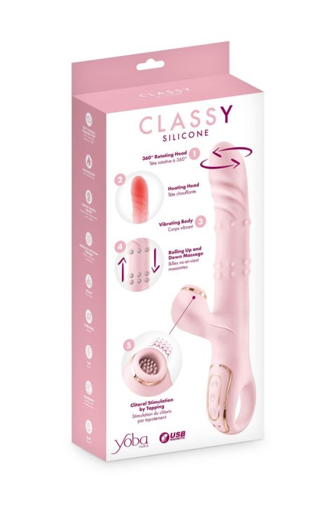 Wibrator Króliczek Rotacyjny 5w1 Tapping Grzanie USB Różowy - YOBA Classy