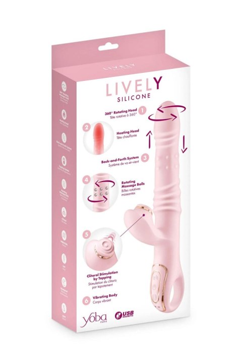 Wibrator Króliczek 5-w-1 Z Funkcją Podgrzewania Rotacją I Tappingiem Różowy Silikonowy - YOBA LIVELY 6-IN-1 RABBIT VIBRATOR
