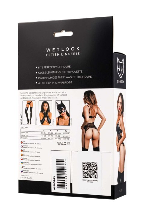 Glossy Miriam, set (top+panties), wetlook, black, XL