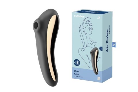Stymulator łechtaczki z wibratorem Dual Kiss Black-Satisfyer
