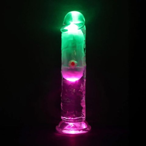 Wibrator Realistyczny Przezroczysty Z Przyssawką I Światłem LED – LED Vibrating Straight Cock Transparent 15 cm
