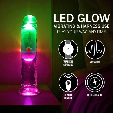 Wibrator Realistyczny Przezroczysty Z Przyssawką I Światłem LED – LED Vibrating Straight Cock Transparent 15 cm