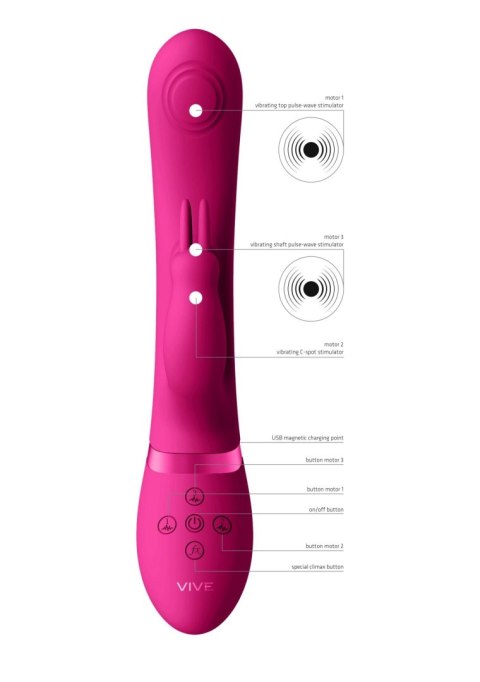 Wibrator Króliczek Z Potrójną Stymulacją I Technologią Pulse Wave Różowy - MAY VIVE045 DUAL PULSE WAVE RABBIT