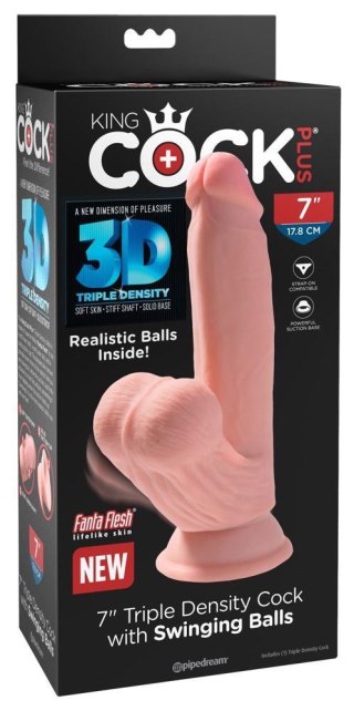 Dildo realistyczne z poruszającymi jądrami cieliste 17.8cm Triple Density Cock KING COCK PLUS ORION