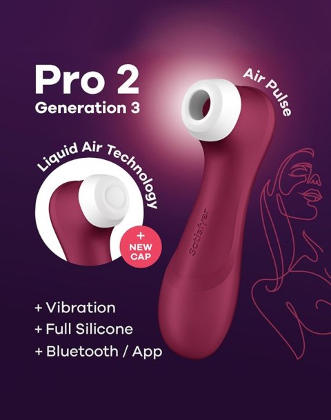 Pro 2 Generation 3with LiquStymulator-Air Technology, Vibration and Bluetooth/App wine red-Satisfyer