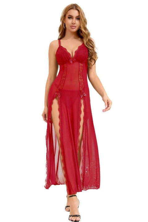 Long, sexy red nightgown + thong