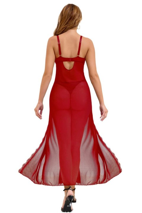 Long, sexy red nightgown + thong