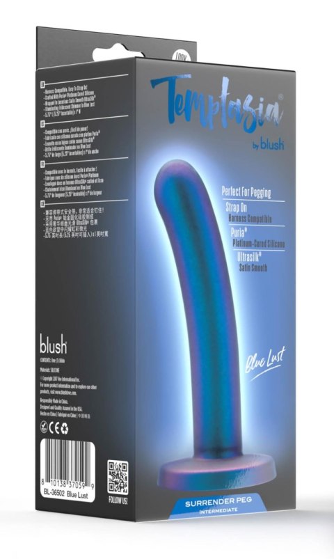 Dildo silikonowe do STRAP-ON 14.6cm niebieskie TEMPTASIA SURRENDER PEG INTERMEDIATE TONGA