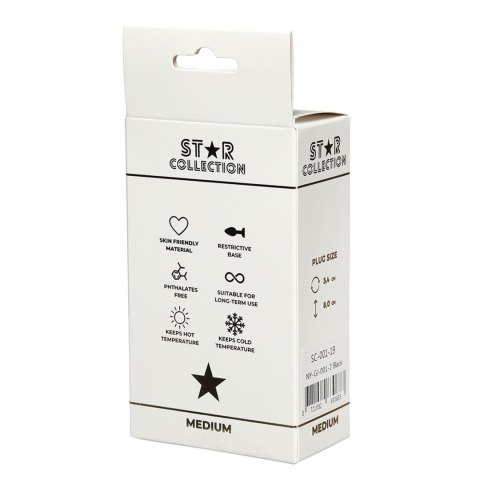 Star Collection - Black Silicone Anal Plug M - Purple Stone