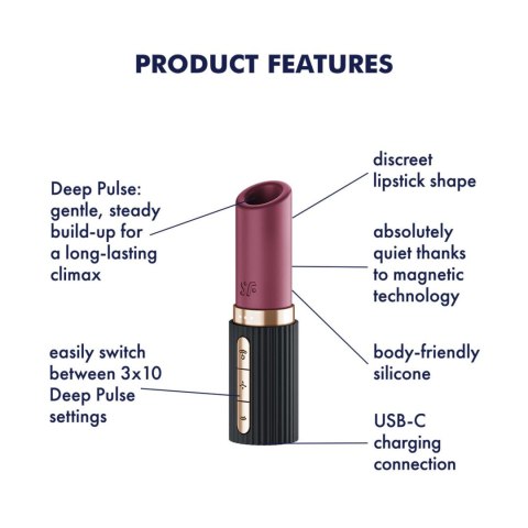 Stymulator łechtaczki głębokopulsujący Deep Kiss szminka Satisfyer