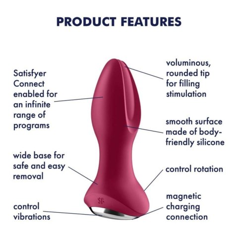 Korek analny wiśnia Rotator Plug 2 Connect App Satisfyer