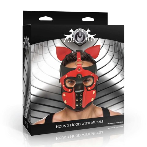 Maska na twarz czerwono-czarna pies Hound Hood with Muzzle