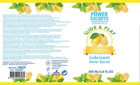 Power Escorts - DR09 - Lemon Water-Based Lubricant 200ml - Slide & Play Personal Lube