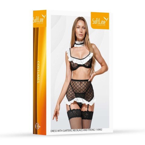 Dress with garter set,neck ring and thong 110902 black 2XL