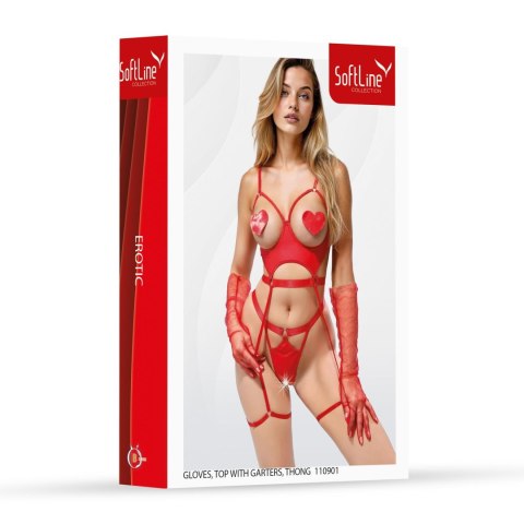 Gloves, top with garters, thong 110901 red XL