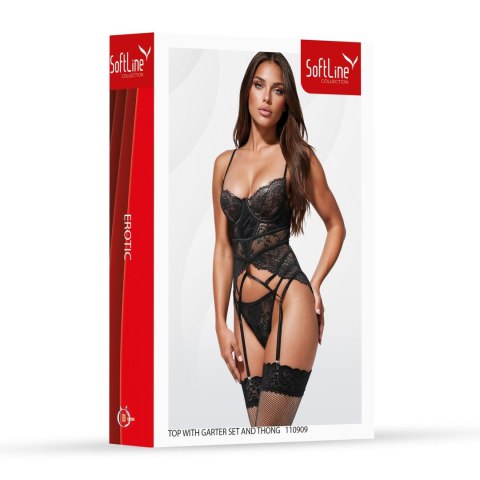 Top with garter set and thong 110909 black XL