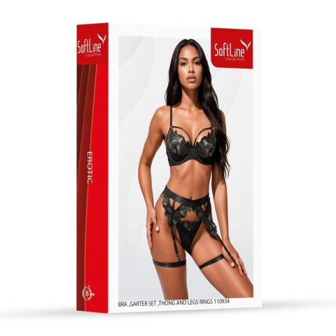 Bra ,thong ,garter set and leg rings 110934 black L