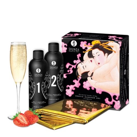 Zestaw Żeli Do Masażu O Zapachu Szampana Z Truskawkami Strawberry & Champagne 2x250ml Shunga