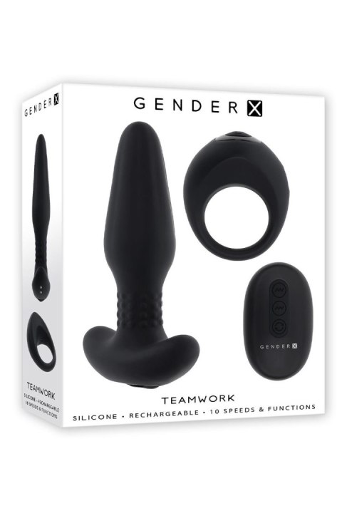 Zestaw Korek Analny I Pierścień Erekcyjny Teamwork Gender X