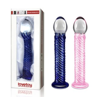 Dildo szklane teksturowane różowy/niebieski 21cm Glass Romance Pink LOVETOY