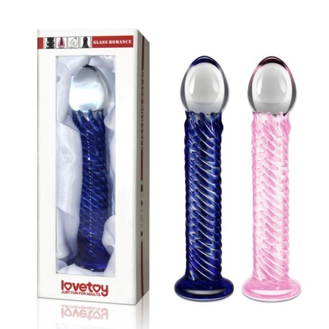 Dildo szklane teksturowane różowy/niebieski 21cm Glass Romance Pink LOVETOY