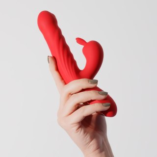 Czerwony Wibrator Króliczek Z Ruchomym Trzonem Posuwisto-Zwrotny Silikonowy USB - CRUSHIOUS Lapin