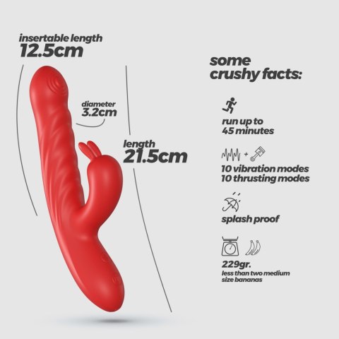 Czerwony Wibrator Króliczek Z Ruchomym Trzonem Posuwisto-Zwrotny Silikonowy USB - CRUSHIOUS Lapin