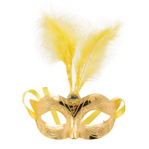 Maska złota z piórkiem Venetian Mask Gold