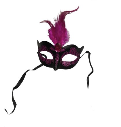 Maska różowa z piórkiem Venetian Mask Purple with Purple Stone and Feather