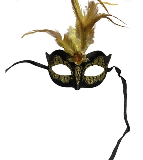 Maska z piorkiem Venetian Mask Yellow with Yellow Stone and Feather